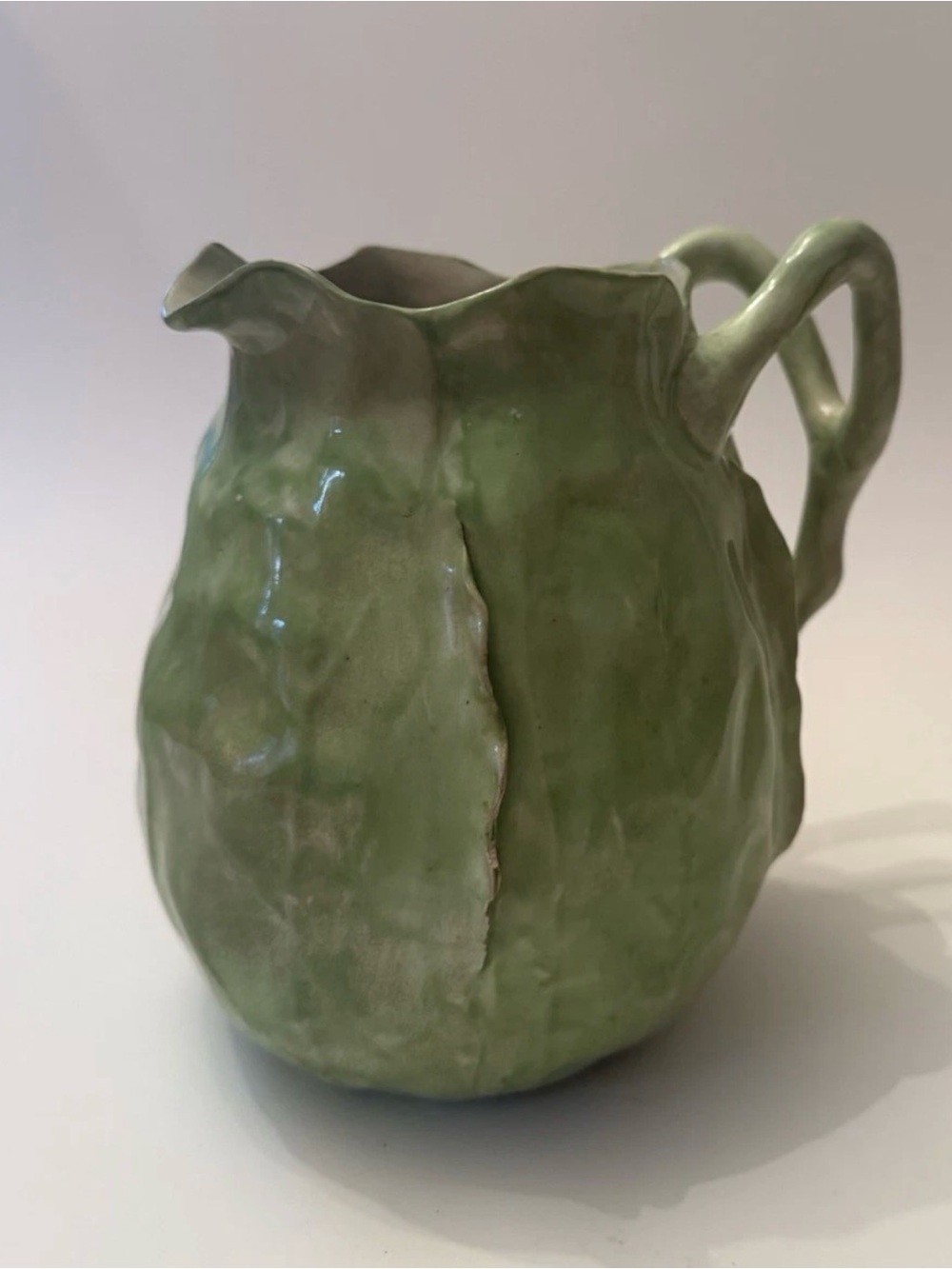 ANTIQUE WANNOPEE LETTUCE LEAF MAJOLICA PITCHER NEW MILFORD POTTERY CONNECTICUT